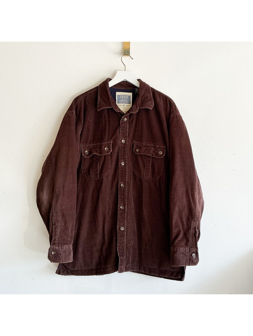 Izod Heavy Duty Brown Corduroy Chore Jacket Button-Up Fleece Lined Shacket L